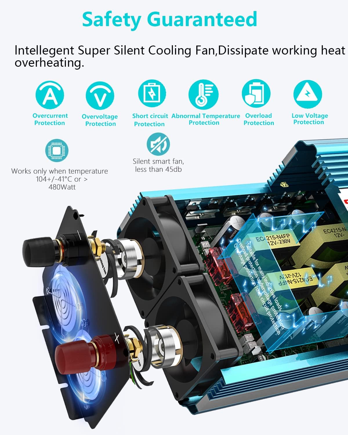 2000W Pure Sine Wave Power Inverter 12V DC to AC 110V/120V Converter with LCD Display G144835