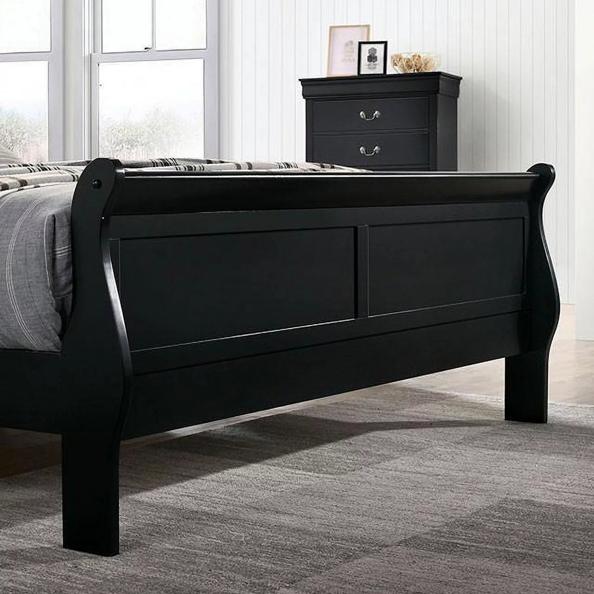 Black Solid Wood 5pcs Bedroom Set W42026