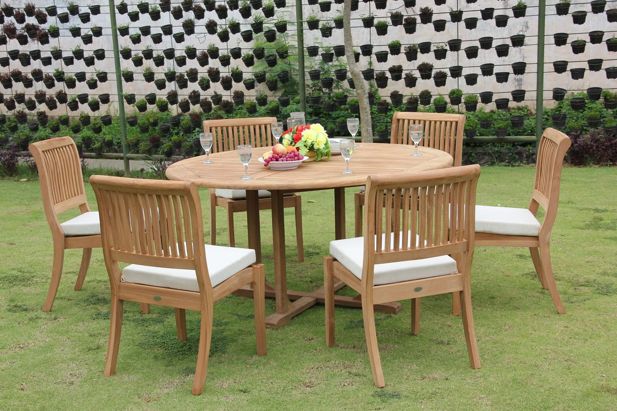 7 Pc Teak Dining Set with 60" Round Table and 6 Chairs B56669
