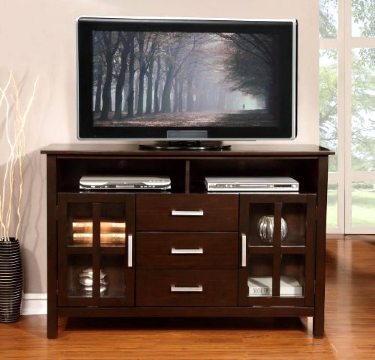 Dark Walnut Brown Tall TV Media Stand A381