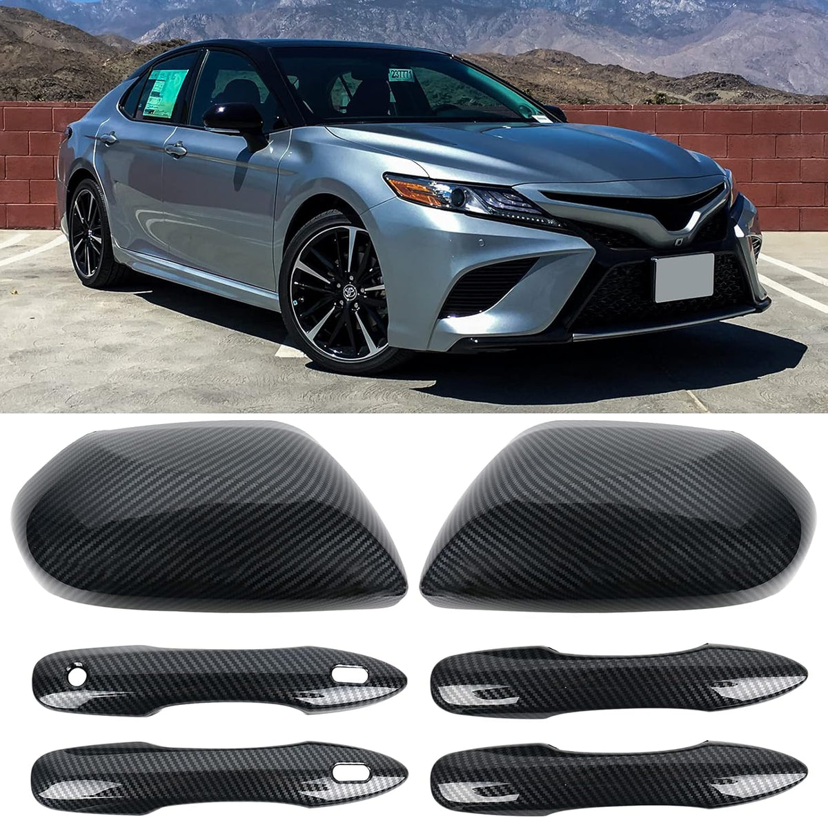 Black Side Door Mirror Caps and Door Handle Covers for Toyota Camry H596355