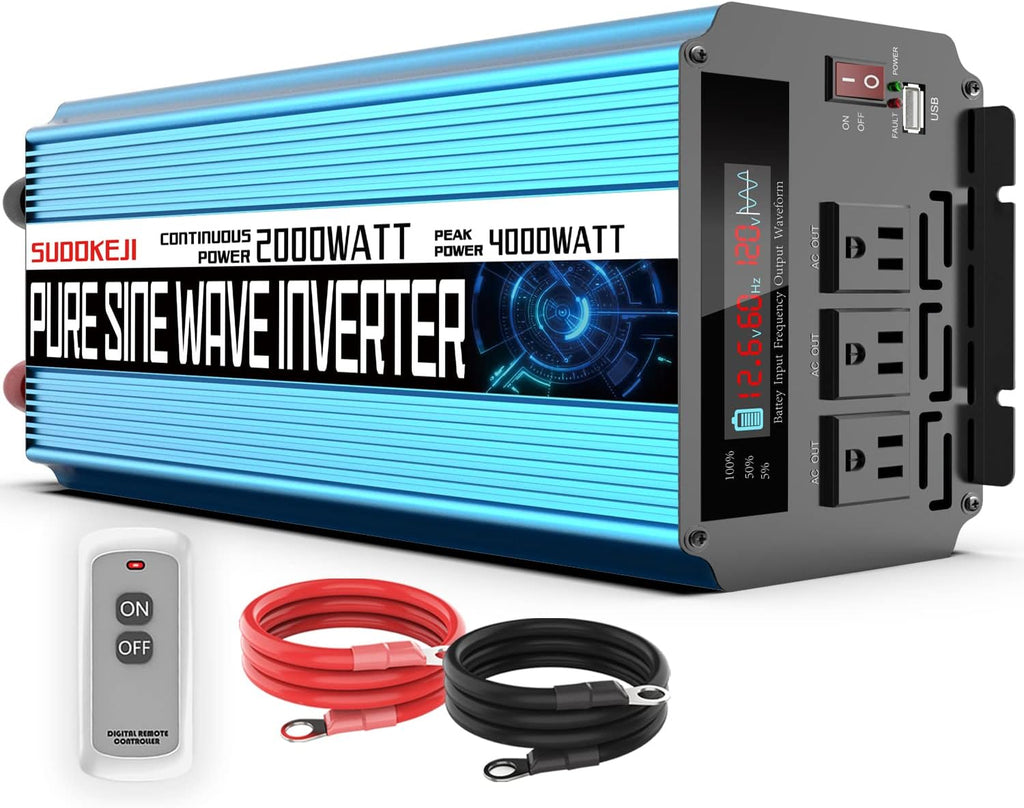 2000W Pure Sine Wave Power Inverter 12V DC to AC 110V/120V Converter with LCD Display G144835