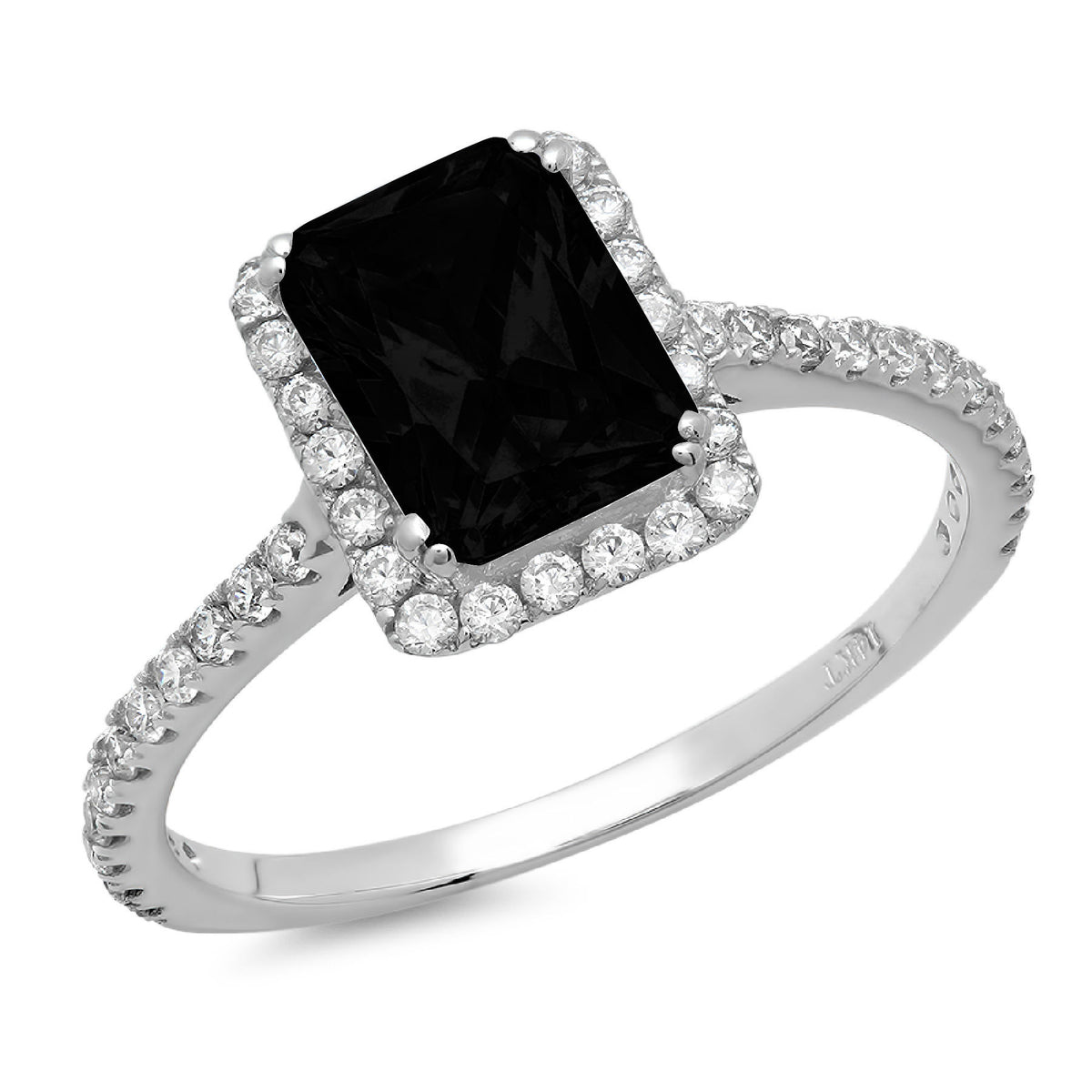Emerald Cut Black Onyx 18k White Gold Halo Ring X130467